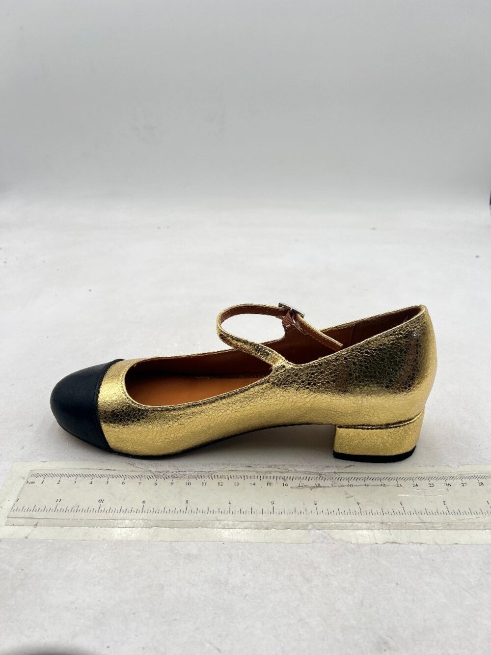 FOWT Gold Round Cap Toe Single Strap Buckle Mary Jane Pumps Block Low Heel Shoes